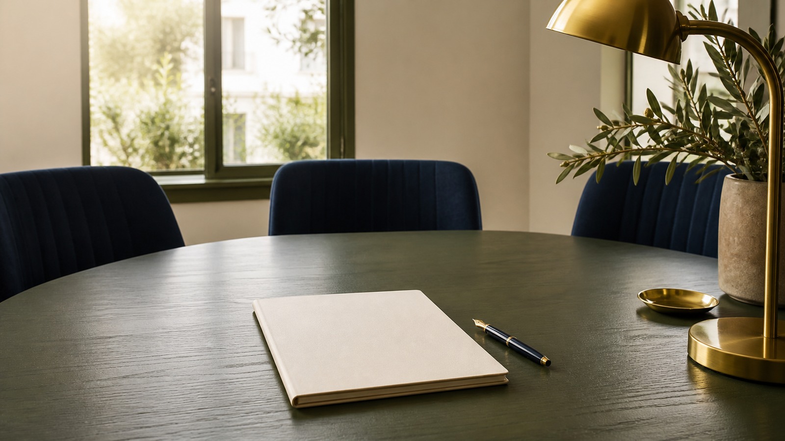 Three separate chairs around a legal planning table representing careful selection of an attorney-in-fact amid family conflict